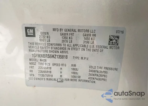 2017 Cadillac Xt5 Luxury z USA, uszkodzony, nr VIN 1GYKNBRS6HZ135818